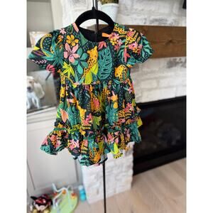 Briton Court Girls Cheetah And Floral Jungle Print Dress Size 3Y